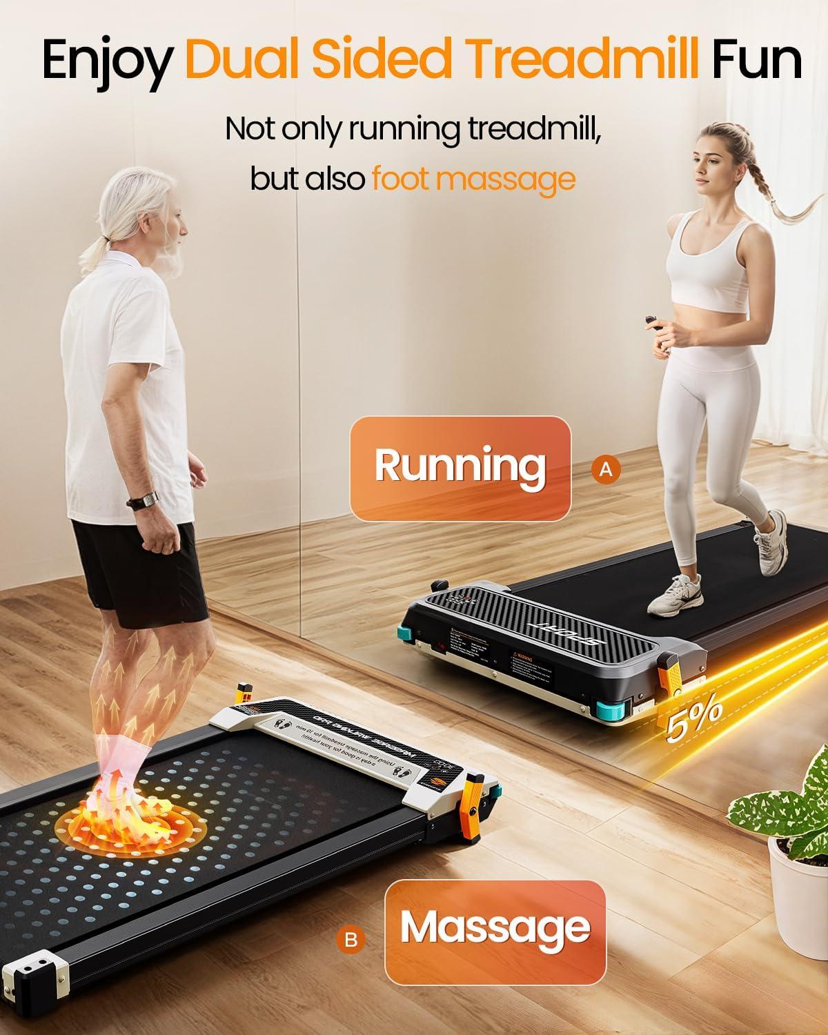 imageAKLUER Walking Pad with Incline  DualSided 2 in 1 Under Desk Treadmill with Shiatsu Foot Massager 330LBs Walking Pad Treadmills for Home and Office LED Display and Remote ControlBlack