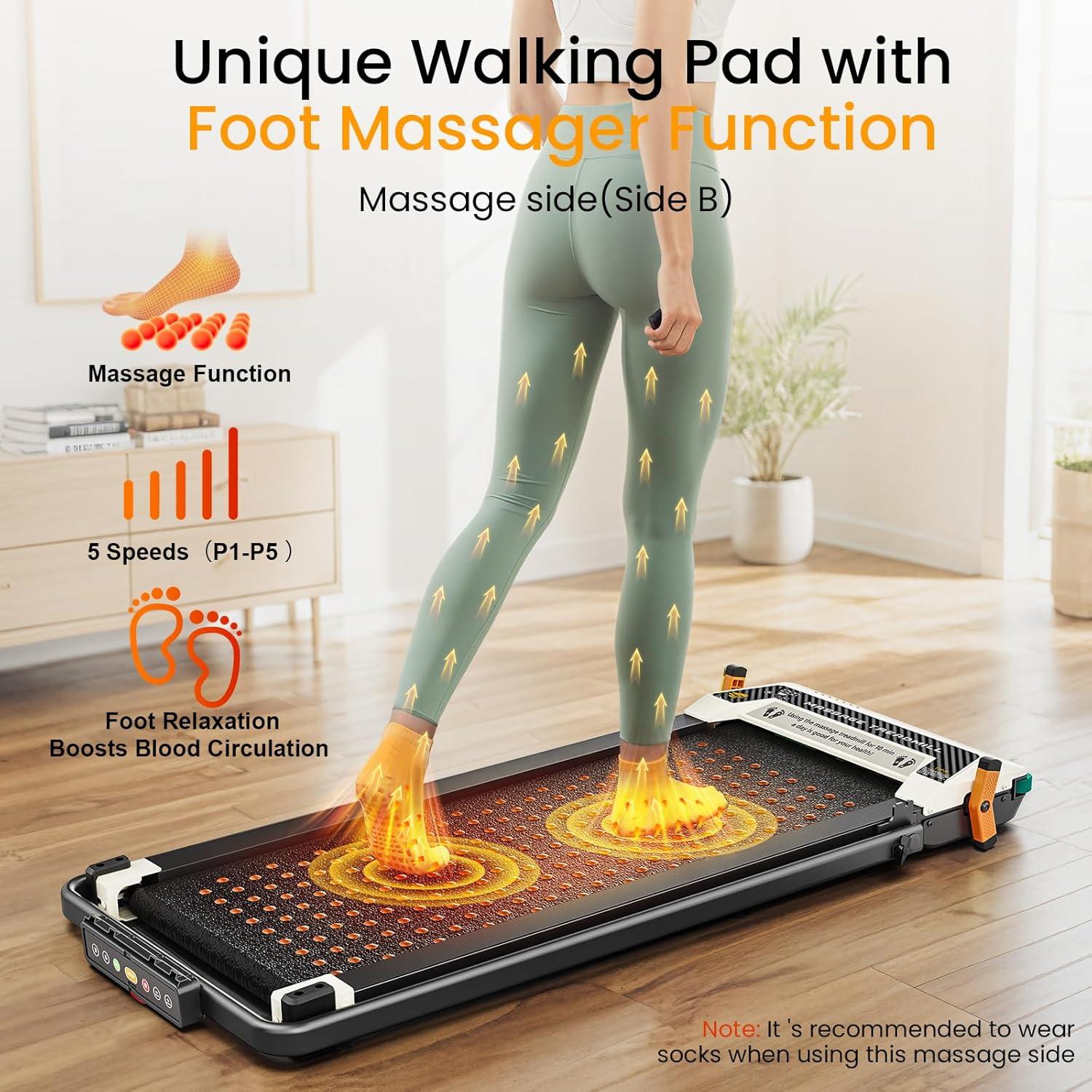 imageAKLUER Walking Pad with Incline  DualSided 2 in 1 Under Desk Treadmill with Shiatsu Foot Massager 330LBs Walking Pad Treadmills for Home and Office LED Display and Remote ControlWhite