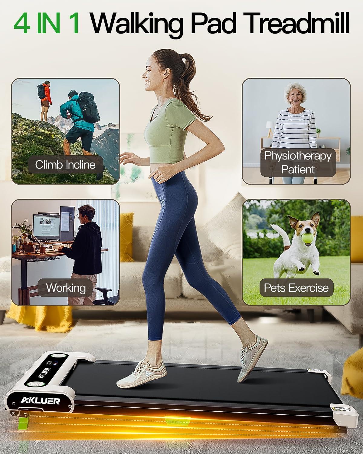 imageAKLUER Walking Pad with Incline Under Desk Treadmill for Home 25HP Portable Treadmills with Remote Control 4 in 1 Incline Treadmill with LED Display