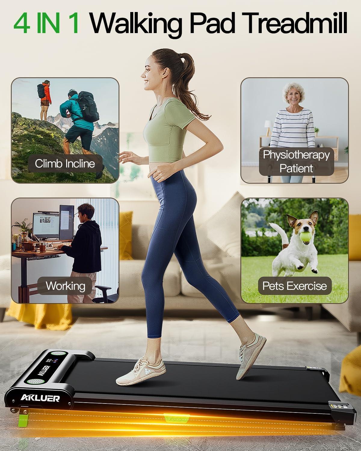 imageWalking Pad with Incline Akluer Incline Treadmills for Home 25 HP Under Desk Treadmill Small with Remote Control Walking Pad Small Treadmill with LED DisplayBlack