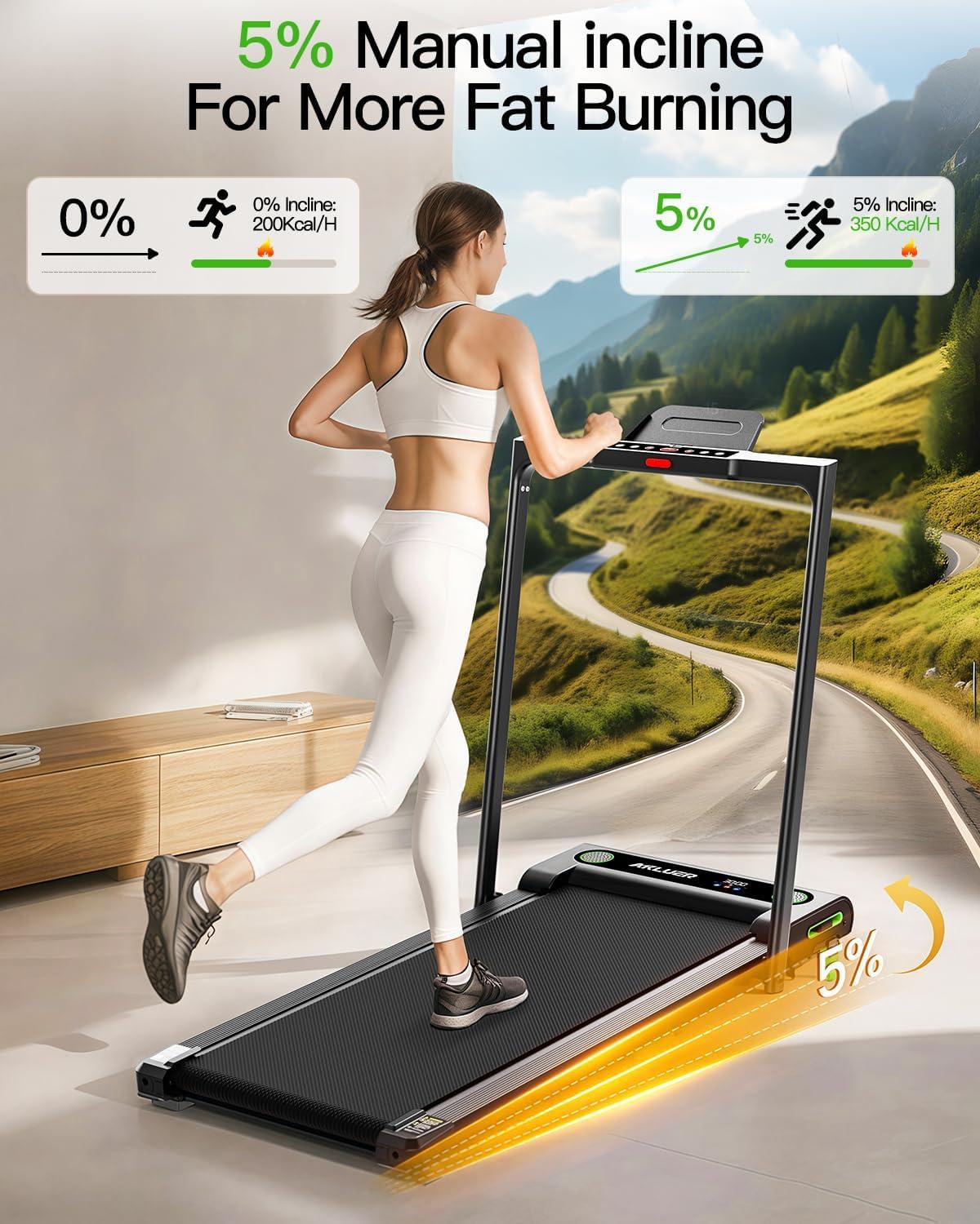 imageWalking Pad with Incline Akluer Incline Treadmills for Home 25 HP Under Desk Treadmill Small with Remote Control Walking Pad Small Treadmill with LED DisplayBlackHandrail