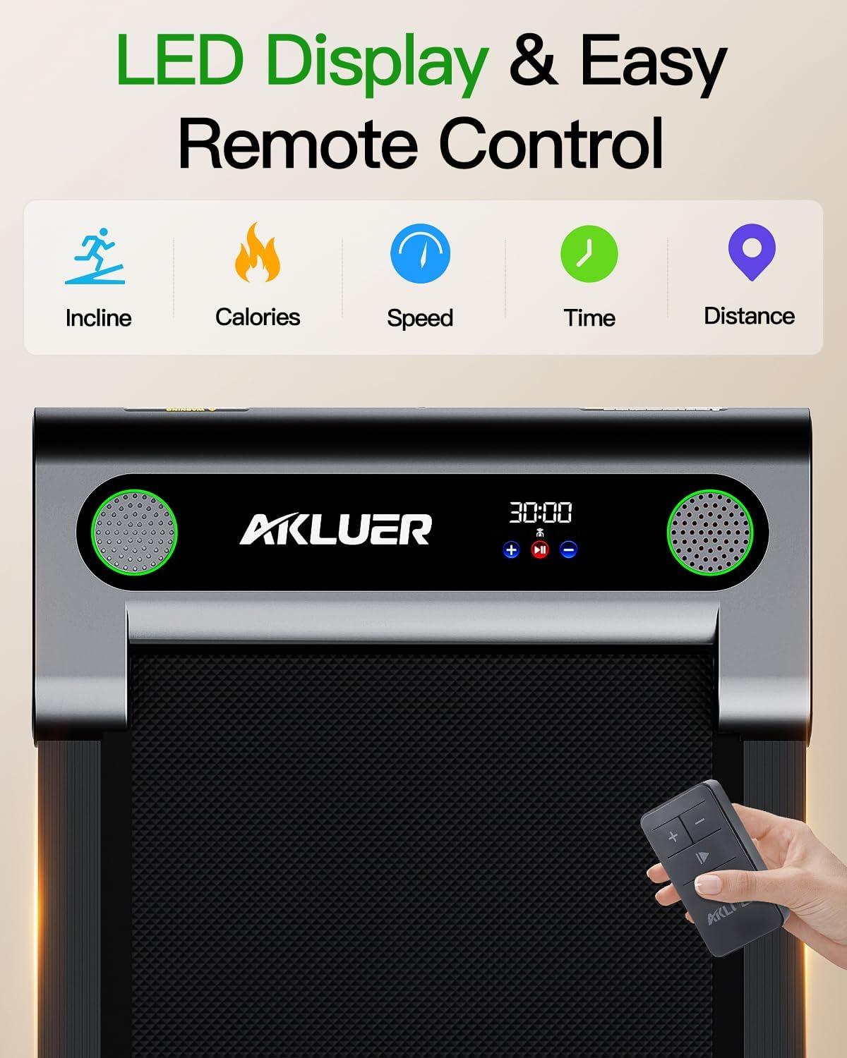 imageWalking Pad with Incline Akluer Incline Treadmills for Home 25 HP Under Desk Treadmill Small with Remote Control Walking Pad Small Treadmill with LED DisplayJet Black
