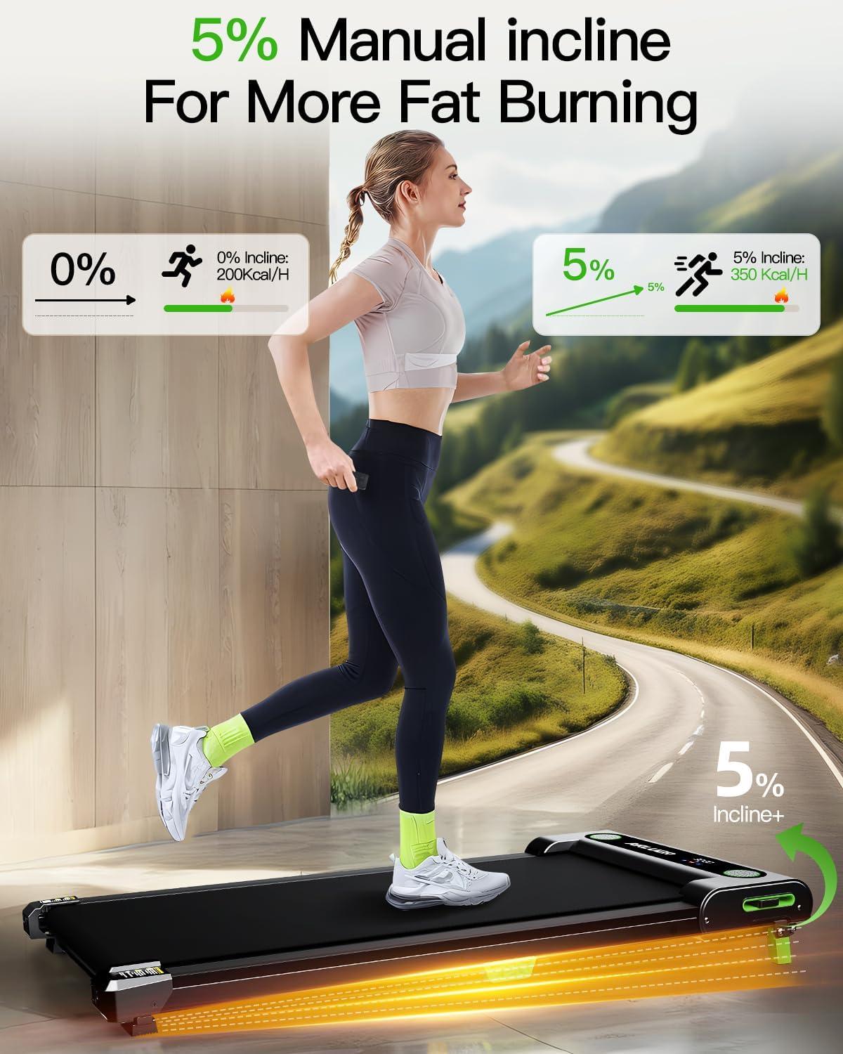 imageWalking Pad with Incline Akluer Incline Treadmills for Home 25 HP Under Desk Treadmill Small with Remote Control Walking Pad Small Treadmill with LED DisplayCharcoal Black